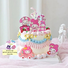 Set 4 tượng nhựa dẻo - mèo kuromi, melody, kitty và chó Cinnamoroll (ngồi xe).