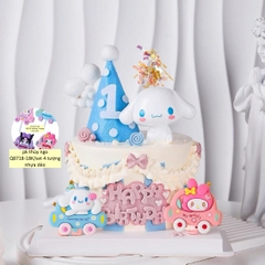Set 4 tượng nhựa dẻo - mèo kuromi, melody, kitty và chó Cinnamoroll (ngồi xe).