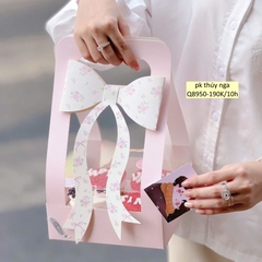 Set 10 hộp cupcake quai xách và nơ-HỒNG.
