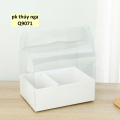 Set 10 hộp mica 2 ngăn có quai xách kèm đế (đk khay đựng bánh 16cm, đk khay hoa 8cm)-MÀU TRẮNG.