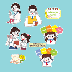 Combo 2 set giấy 20-11: Thầy cô giáo và học sinh (mẫu 9 -cô giáo áo trắng đeo kính, thầy giáo áo vàng trắng)Q9119.