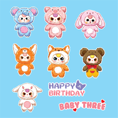 Combo 2 set giấy -BABY THREE (mẫu 2 -nhân vật baby three mix mầu và chữ baby three hồng).