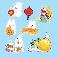 Combo 2 set giấy trung thu -thỏ mẫu 3 (thỏ bánh và hằng nga).