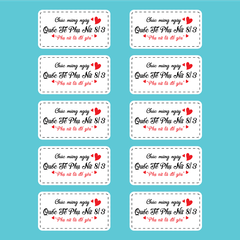 Set 60 thẻ giấy  trắng Chúc mừng ngày Quốc tết phụ nữ 8-3 - phụ nữ là để yêu thương (HÌNH CHỮ NHẬT).