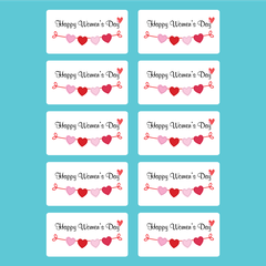 Set 60 thẻ giấy  trắng Happy women's day và dây trái tim (HÌNH CHỮ NHẬT).