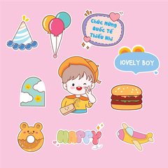 Combo 2 set giấy -bé trai kute đội mũ vàng và bánh hamburger.