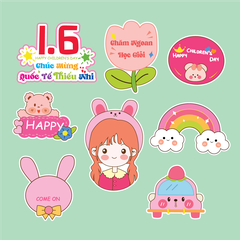 Combo 2 set giấy - Bé gái đội mũ tai thỏ.