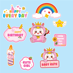 Combo 2 set giấy - bé rồng kute màu HỒNG + cầu vồng.