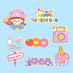Combo 2 set giấy - bé gái cầm kẹo mút sắc màu + bánh cupcake.