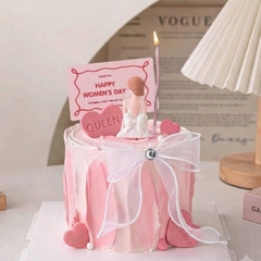 set 30 thẻ chữ nhật Happy women's day viền sóng mix 2 màu hồng và đỏ (kt 6x8cm).
