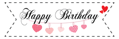 Set 60 bảng giấy-chữ tiếng anh Happy birthday và dây trái tim đỏ.