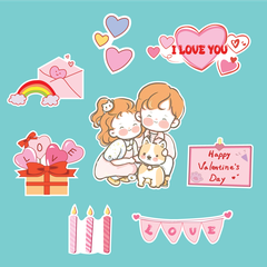 Combo 2 set giấy Valentine - đôi tình yêu và cún con.