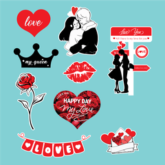 Combo 2 set giấy-đôi tình yêu màu đen, trái tim và dây chữ LOVE (valentine)9688.