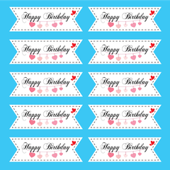 Set 60 bảng giấy-chữ tiếng anh Happy birthday và dây trái tim đỏ.