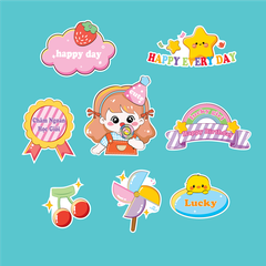 Combo 2 set giấy - bé gái ăn kẹo mút + cầu vồng + chong chóng.