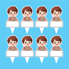 Set 40 thẻ giấy có chân cắm-bé TRAI áo nâu tóc nâu9854.