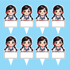 Set 40 thẻ giấy có chân cắm-bé GÁI học bài (tết tóc 2 bên)9851.