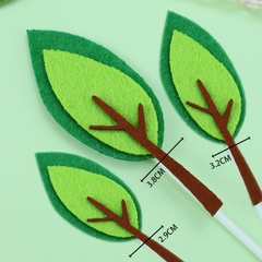 Set 3 cây lá nhọn xanh, gân lá in rõ màu nâu (vải dạ).
