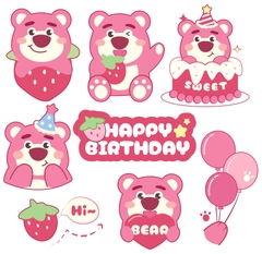 Combo 2 set giấy GẤU DÂU chùm bóng.