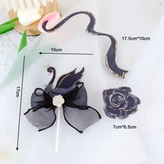 Set 3 chi tiết mica (thiên nga-bông hoa-dải lông)-ĐEN.