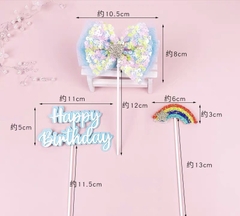 Set 3 chi tiết nơ vải-chữ HPBD-cầu vồng-XANH.
