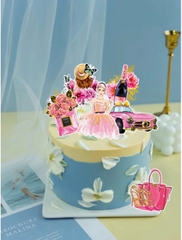 Combo 2 set cắm cô gái-ô tô -túi màu hồng (ép nhũ).
