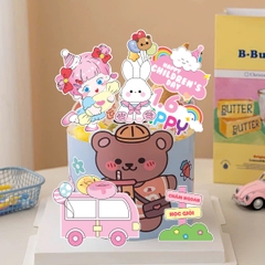 Combo 2 set giấy- bé gái ôm kẹo, xe hồng và thỏ (happy chidren's day).