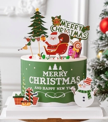 Set 10 thành bánh giấy chủ đề NOEL -màu xanh lá (ông già noel cầm hộp quà)10cmx55cm.