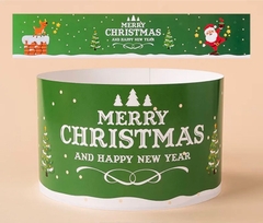 Set 10 thành bánh giấy chủ đề NOEL -màu xanh lá (ông già noel cầm hộp quà)10cmx55cm.
