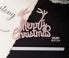 Set 5 cây cắm Merry christmas hình sừng tuần lộc (chữ gắn hạt màu HỒNG).