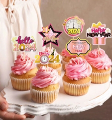 Combo 2 Set giấy TẾT- Hello 2024 HỒNG-ĐEN (ép nhũ).