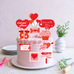 MUA 1 TẶNG 1-Combo 2 set giấy Valentine - trái tim, bánh, hộp quà đỏ.