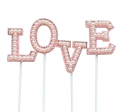 Set 5 chữ LOVE gắn hạt-HỒNG  (size to 4.5cm).
