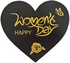 Combo 12 thẻ giấy Happy Women's day hình trái tim- đen chữ vàng (kt 7cm x8cm).