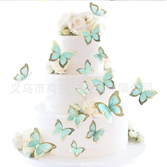 Set 5 bướm giấy ép nhũ đẹp - XANH NGỌC.