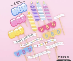 Combo 2 set giấy - chữ HPBD mix mẫu và cây cắm nến sắc màu.