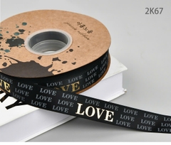 Ruybang vải kt 2.5cmx 35m - chữ LOVE vàng nhũ -nền ĐEN.