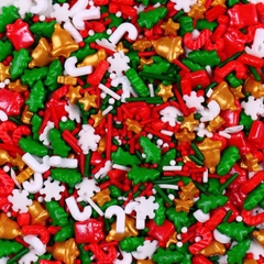 CỐM NOEL mix màu trắng-xanh lá-đỏ (có hình túi quà đỏ và sao đường vàng) (gói 100gam).