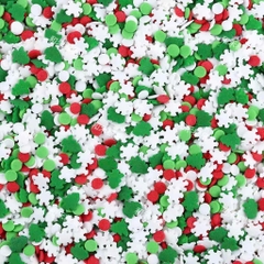 CỐM NOEL mix màu trắng-xanh lá-đỏ (có hình bông tuyết trắng (gói 100gam).