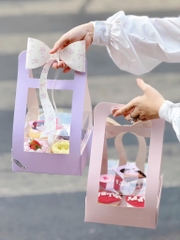 Set 10 hộp cupcake quai xách và nơ-HỒNG.
