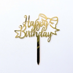 Set 10 mica HPBD gắn nơ lệch-màu VÀNG.