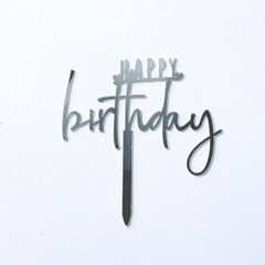 Set 10 mica HPBD chữ HAPPY in gạch chân nét mảnh-màu BẠC.