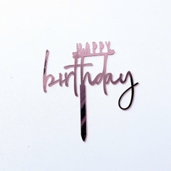 Set 10 mica HPBD chữ HAPPY in gạch chân nét mảnh-màu HỒNG.