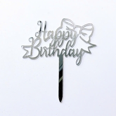 Set 10 mica HPBD gắn nơ lệch-màu BẠC.