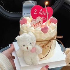 Gấu bông size 12cm (không gồm khăn và mũ) -MÀU TRẮNG gắn trái tim hồng.