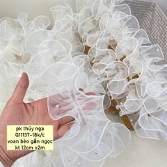 Voan bèo gắn ngọc trai kt 12cm x2m -MÀU TRẮNG