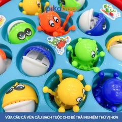 Đồ chơi câu cá và bạch tuộc có nhạc xoay 360 độ cao cấp Pikaboo, đèn sinh động cá bơi tung tăng