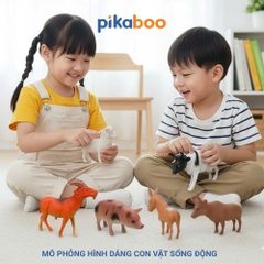 Đồ chơi con vật Pikaboo, mô hình động vật cho bé nhận biết con vật ở tuổi mầm non, chất liệu an toàn