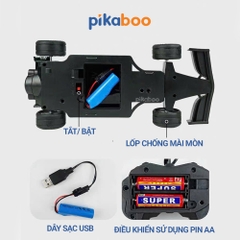 Ô tô điều khiển từ xa phun sương Pikaboo, đồ chơi cho bé trai kiểu dáng xe đua nhào lộn 360 độ