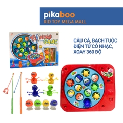 Đồ chơi câu cá và bạch tuộc có nhạc xoay 360 độ cao cấp Pikaboo, đèn sinh động cá bơi tung tăng